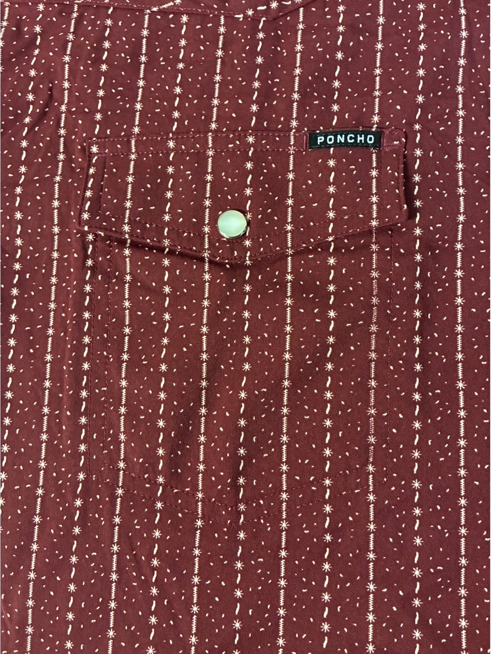 Poncho Maroon Farmer Western Short Sleeve Pearl Snap Shirt Size M Regular Fit - Picture 8 of 14